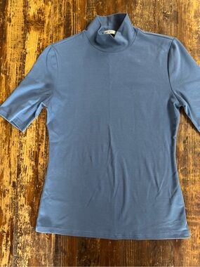 April Women's Blue Mock Neck Short Sleeve Top